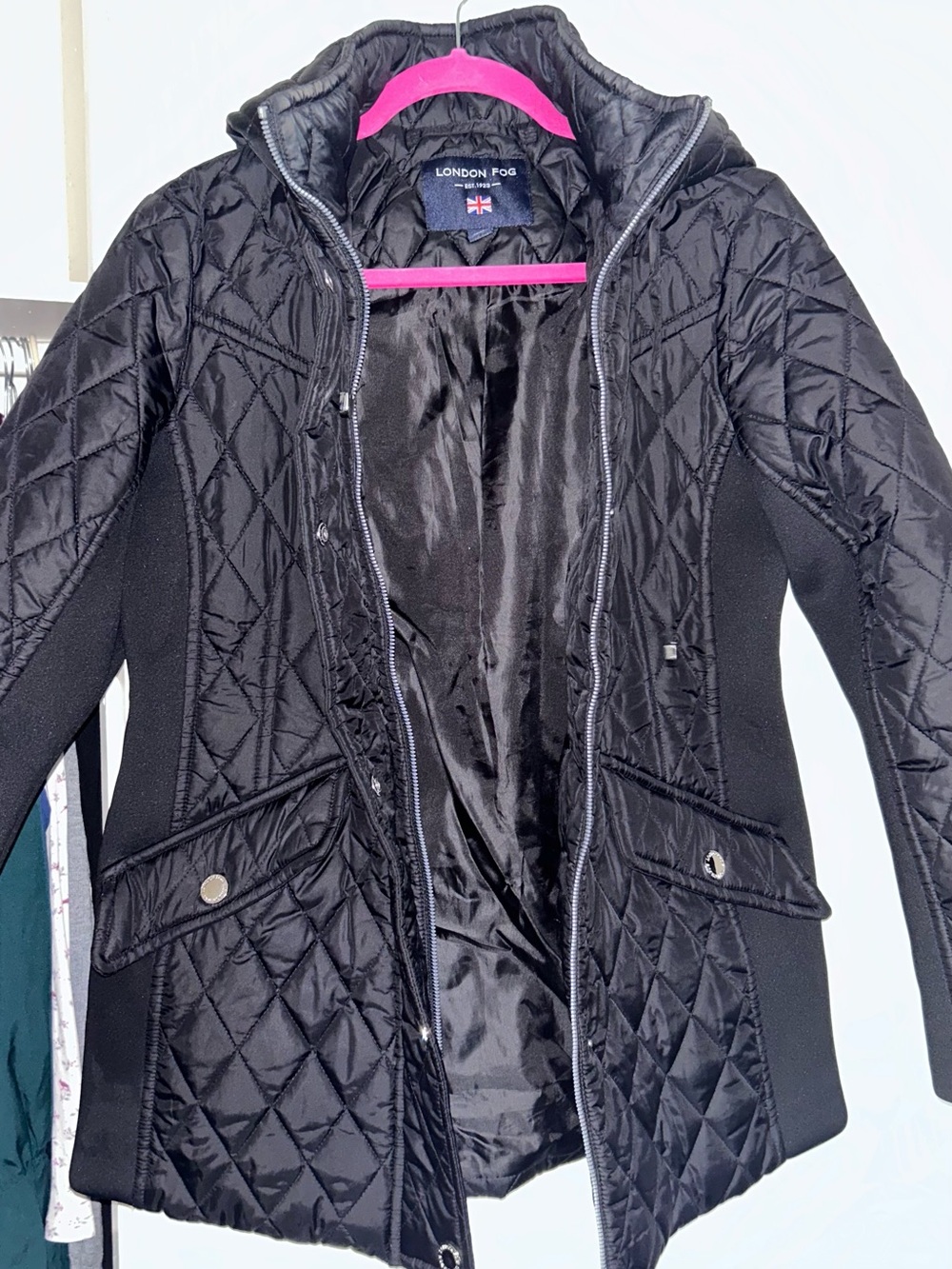 London Fog Black Quilted Hooded Puffer Jacket